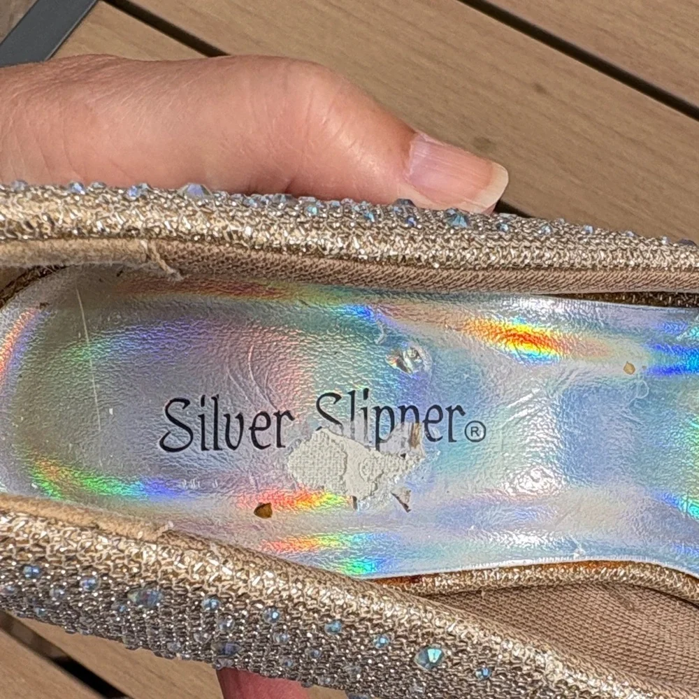 Women's Heels in Glittering Cream Rhinestones Silver Slipper Sparkling - Picture 13 of 13